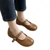 Zapatos Mary Jane de una tira estilo retro francés 2026 Verano Nuevos de boca poco profunda para mujer con elegancia metálica y comodidad