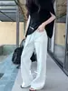 [Nueva Marca Ls] Etiqueta Negra Minimalista Marca Grande Moda Nueva de Principios de Primavera Color Sólido Jeans Acampanados de Cintura Alta S2505
