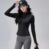Conjunto de Ropa de Yoga para Mujer: Cárdigan de cuello alto de alta gama, de manga larga, Pantalones de yoga de cintura alta, Ropa elástica y transpirable para correr y fitness para otoño