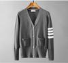 Cardigan Listrado Quatro Listras de Algodão Tricotado da Marca Tendência Tb Outono e Inverno para Homens e Mulheres, Jaqueta Casual Simples para Casais 2025