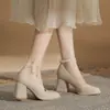Zapatos de Mujer Jin Gang CH7002-1 Mary Jane de Tacón Grueso 2024 Nuevos Primavera y Otoño de Combinación Universal Tacones Altos Zapatos de Boca Baja para Mujer