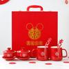 Juego de Tazas para Ceremonia del Té de Compromiso con Bandeja Roja, Regalo de Boda, Artículos de Dote para Boda de Estilo Chino, Regalos de Boda Recomendados