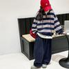 Conjunto de Sudadera de Manga Larga a Rayas con Cuello Redondo de Moda Japonesa para Niñas Mayores, Nuevo Conjunto de Dos Piezas a Rayas con Bloques de Color Holgado para Primavera y Otoño