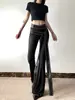 Pantalones de Pierna Larga Acampanados de Diseño de Nicho Estilo Punk Metálico Pantalones de Cintura Alta Adelgazantes Versátiles para Mujer