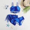 2025 Aliexpress Amazon Fato de Banho Infantil Biquíni Europeu e Americano Transfronteiriço Tie-Dye Lace-Up Fato de Banho de Três Peças para Crianças Mais Velhas