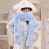 Conjunto de tres piezas de gorro y bufanda para niños y niñas, otoño e invierno, guantes, bebé, lindo, estilo extranjero, cálido, moda, dibujos animados, gorro infantil