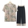 Traje de verano de la abuela Camisa de verano de manga corta para madre Pantalones Conjunto de dos piezas Ropa de verano para mujeres de mediana edad y mayores