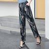 Calças femininas de meia-idade e idosas 2022 verão meia-idade casual mulheres elásticas cintura alta mãe plus size calça flor de algodão fina