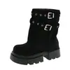 Botas retro de estilo coreano para mujer, puntera redonda, color liso, hasta la pantorrilla, nueva colección otoño 2026, tacón grueso, diseño versátil sin cordones, suela de plataforma, botas de montar