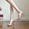 Zapatos de Tacón Alto con Tira Cruzada para Mujer 2026 Verano Nuevo Estilo Sandalias Romanas Sexy de Tacón de Aguja con Tira Única y Punta Abierta con Pedrería