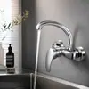 Grifo de Agua Caliente y Fría Cromado de Aleación Montado en la Pared Arco Alto Cocina Mejora del Hogar Fregadero Lavabo para Lavar Verduras Baño Grifo Mezclador de Una Sola Palanca