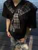 Camiseta a Cuadros con Diseño de Nicho Estilo Coreano, Bloques de Color, Falsa Dos Piezas, Chal para Hombre, Marca de Moda, Holgada Casual Cleanfit Manga Corta