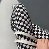 Calça xadrez preto e branco de perna larga para mulheres, tendência verão e outono, cintura alta, fluida, casual de perna reta, calça xadrez solta de seda gelada