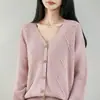 Suéter de algodón puro, nuevo cárdigan de punto con cuello en V para otoño e invierno, abrigo para mujer, prenda exterior holgada, capa base engrosada, mangas largas