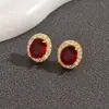 Pendientes Europeos y Americanos Elegantes y Lujosos de Gama Alta Estilo Fresco Ovalados con Diamante Grande Incrustado Pendientes Pequeños Completamente de Diamante Esenciales para Cena y Boda