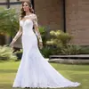 Vestido de Noiva Estilo 2026 Comércio Exterior, Modelo Sereia Slim Fit Estilo Europeu com Mangas Longas Off-Shoulder e Costas Abertas, Elegante