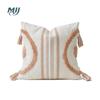 Almohada Tejida de Algodón Bajo Almohada de Sofá Teñido con Hilo Tecnología Tufted Borla Funda de Almohada Lumbar Asiento Oficina Almohada Lumbar
