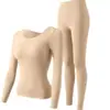 Top para Embellecer la Piel con Ácido Hialurónico para Mujer, Top de Manga Larga con Cuello Redondo, Capa Base con Almohadillas Fijas para Sujetador Incorporadas, Ropa Interior Ajustada, Top Delgado y Cálido