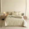 Novo Conjunto de Luxo de Quatro Peças 2026 em Jacquard de Algodão Cor Sólida Roupa de Cama de Algodão Lavado Capa de Edredom para Dormitórios Universitários