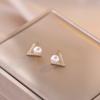 Aretes para Mujer Aguja de Plata S925 Estilo Coreano y Japonés Aretes de Perlas de Agua Dulce Estilo Coreano y Japonés Aretes de Tuerca Simples de Moda con Circonita