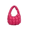 2026 Estilo Novo Jaqueta de Algodão com Penas Bolsa de Mão Design de Nicho Mini Bolsa de Mão Feminina Coreana Xadrez Plissada Bolsa Nuvem
