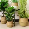 Cesta de Almacenamiento Tejida de Paja, Decoración para Sala de Estar del Hogar, Decoración de Plantas, Maceta Portátil Tejida de Paja, Cesta para Ropa Sucia, Maceta Azul con Asa