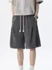 Shorts Casuais Masculinos com Padrão Espinha de Peixe na Cor Café, Roupa de Verão para Exterior, Calças Largas de Tamanho Grande no Joelho/Comprimento Médio para Homens, Calças de Verão