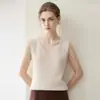 Chaleco de cachemira 100% puro para mujer con cuello en U, sin mangas, nuevo estilo otoño e invierno, camiseta básica de punto liso simple, moderno