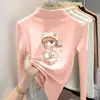 Blusa térmica infantil com forro de fleece escovado de manga longa para outono e inverno 2026, blusa de outono feminina com forro de fleece e gola semi-alta
