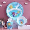 Set de Vajilla Infantil de Fibra de Bambú Dibujo Animado Creativo Plato Dividido Bol para Cena Taza de Agua Cuchara Tenedor Vajilla Juego de Cinco Piezas