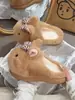Pantuflas de algodón con diseño de conejito, estilo dulce y fresco para niña, colección otoño/invierno 2026, estampado de leopardo con lazo, zapatos peludos versátiles sin cordones para usar en exteriores