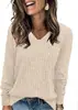 Nova Blusa Feminina de Tricô Acetinado com Costelas, Manga Longa e Decote V 2025 Popular Outono e Inverno Exportação Emagrecedora Tamanho Plus Camiseta