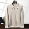 Suéter de cashmere grosso de sete pontos com fio duplo para homens, suéter de gola polo, peça superior quente de corte solto, suéter de manga longa