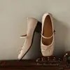 Piel de vaca de primera calidad~Zapatos de mujer 2026 primavera nuevo estilo moño estilo Chanel correa única tacón grueso Mary Jane zapatos de mujer
