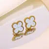 Acero de Titanio Chapado en Oro Transfronterizo Más Vendido Acero Inoxidable Pulsera, Collar, Anillo y Pendientes de Trébol de Cuatro Hojas Conjunto Fábrica al por Mayor