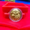 Año del Caballo Hoja de Oro Imitación Dios de la Riqueza Sobre Rojo Versión Q de Dibujos Animados Dios de la Riqueza Moneda Conmemorativa Sobre Rojo Imitación Oro Regalo de Año Nuevo