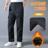 Pantalones de trabajo forrados de polar para hombre para invierno, con entrepierna reforzada, engrosados, resistentes al desgaste, multibolsillos, corte holgado, pantalones cálidos de protección laboral