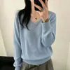 Suéter de malha de seda e cashmere com decote em V e detalhes vazados para mulheres, novo outono, manga longa, corte solto, versátil, macio e amigo da pele, blusa de suéter