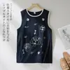 Camiseta Chaleco de Algodón y Lino con Dibujos sin Mangas de Moda para Mujer, Ropa de Abrigo Elegante de Lino para Verano que Reduce la Edad