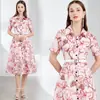 Comercio exterior ropa de mujer toma real en stock estampado cintura gran vuelo vestido camisa commuter retro cinturón