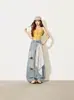 Jeans anchos desgastados lavados estilo coreano para mujer, verano 2026, delgados, de cintura alta, adelgazantes, holgados, con caída, pantalones casuales