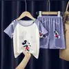 Pijama de Verano Niños Nuevo Infantil Manga Corta Lindo Estampado de Dibujos Animados Niños Medianos y Grandes Niñas Pequeñas Ropa de Casa conjunto