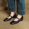 Talla Talla Reembolsable Texturizado Desprendimiento Lavado Piel de Vaca Remache Mary Jane 2025 Tacón Bajo Grueso Punta Redonda Piel Genuina de Una Sola Capa Zapatos para Mujer