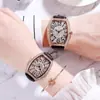 Día de San Valentín Shake Live Cuadrado de Pareja Correa de Reloj de Cuarzo Barril Completo de Diamante Traje de Reloj para Hombres y Mujeres