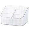 Caja de almacenamiento de maquillaje de plástico transparente a rayas, caja de almacenamiento con compartimentos de moda simple, caja de almacenamiento de escritorio para oficina al por mayor