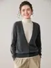 Suéter Sencillo y Elegante de Cachemira para Mujer, 26 Novedades Otoño e Invierno, Elegante y Versátil para el Trabajo, Suéter de Punto con Bloques de Color de Dos Piezas Falsas