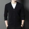 Cárdigan de Lana Pura con Cuello en V de Moda para Hombre, Suéter, Ropa de Punto, Chaqueta, Otoño e Invierno, Estilo Papá, Lana