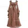 Ropa de Escenario Medieval Europea y Americana Transfronteriza, Vestido Retro con Capucha y Cordones con Mangas de Campana, Disponible en Stock de Una Pieza