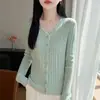 Terciopelo amigable con la piel 2026 transfronterizo otoño e invierno nuevo suéter de punto base cárdigan suéter para mujer suelto con volantes y cuello en V