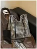 Bolsa de mano de cuadros vintage, portátil para el trabajo, bolsa de hombro y cruzada de gran capacidad, bolsa de lona, bolsa de tela a cuadros de moda, versátil